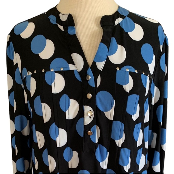 COCOMO Large Black blue white 3/4 sleeve studded women's Pintuck Blouse shirt - Picture 5 of 16